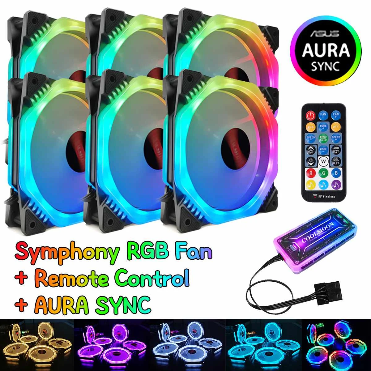 

Upgraded 6pcs PC Computer Case Fans Cooling 120mm RGB Fan Cooler Symphony AURA SYNC Remote Control Music Induction Control