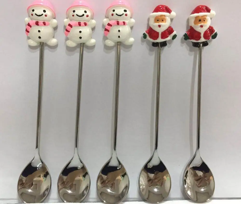 Top Cute! Santa Claus Christmas Snowman Coffee Spoon Fruit Fork Stirring Spoon Teaspoon Tea Spoon Tableware 304 Stainless Steel