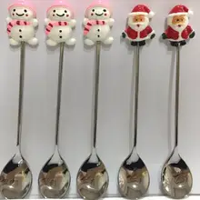 Top Cute! Santa Claus Christmas Snowman Coffee Spoon Fruit Fork Stirring Spoon Teaspoon Tea Spoon Tableware 304 Stainless Steel