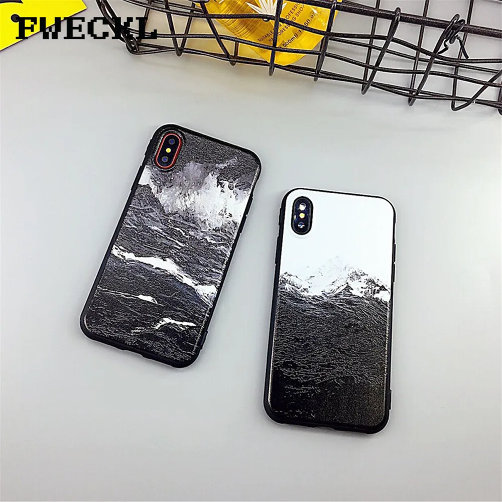 Retro Painted Sea Waves Snow Mountains Soft TPU Cover Phone Case For iphone 6 6s 8 7 X Plus Seamount volcanic vents |