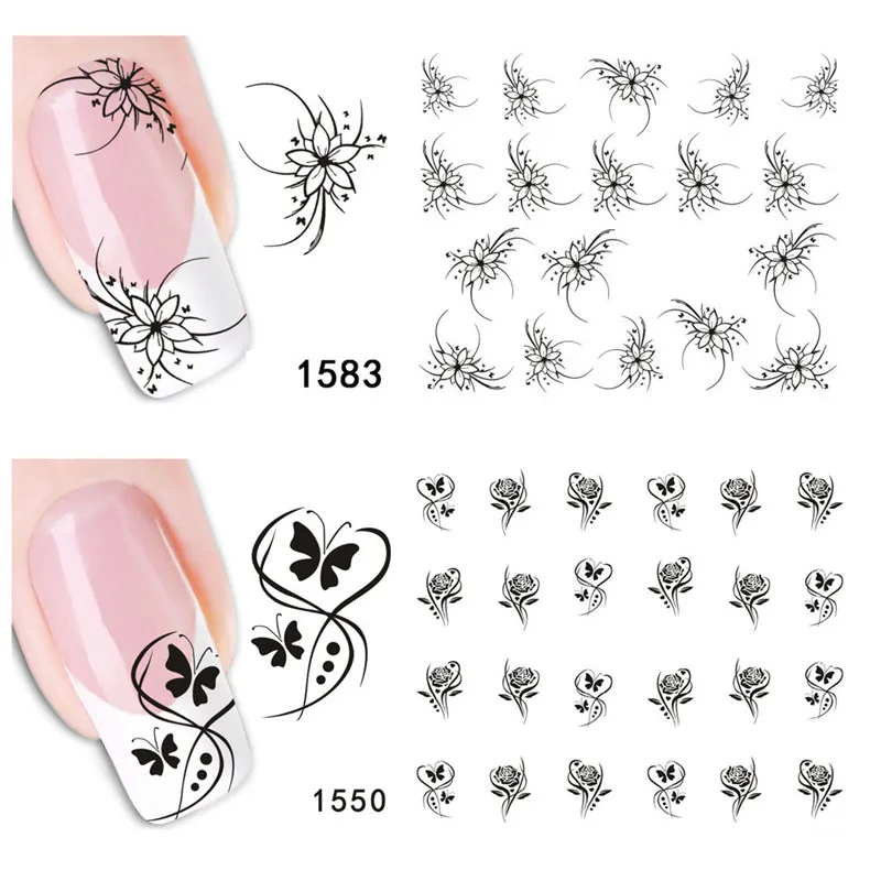 2 шт наклейки для ногтей Дизайн ногтей водная наклейка сексуальный милый цветок переводные наклейки для ногтей цветочные DIY украшения ногтей клейкая пленка