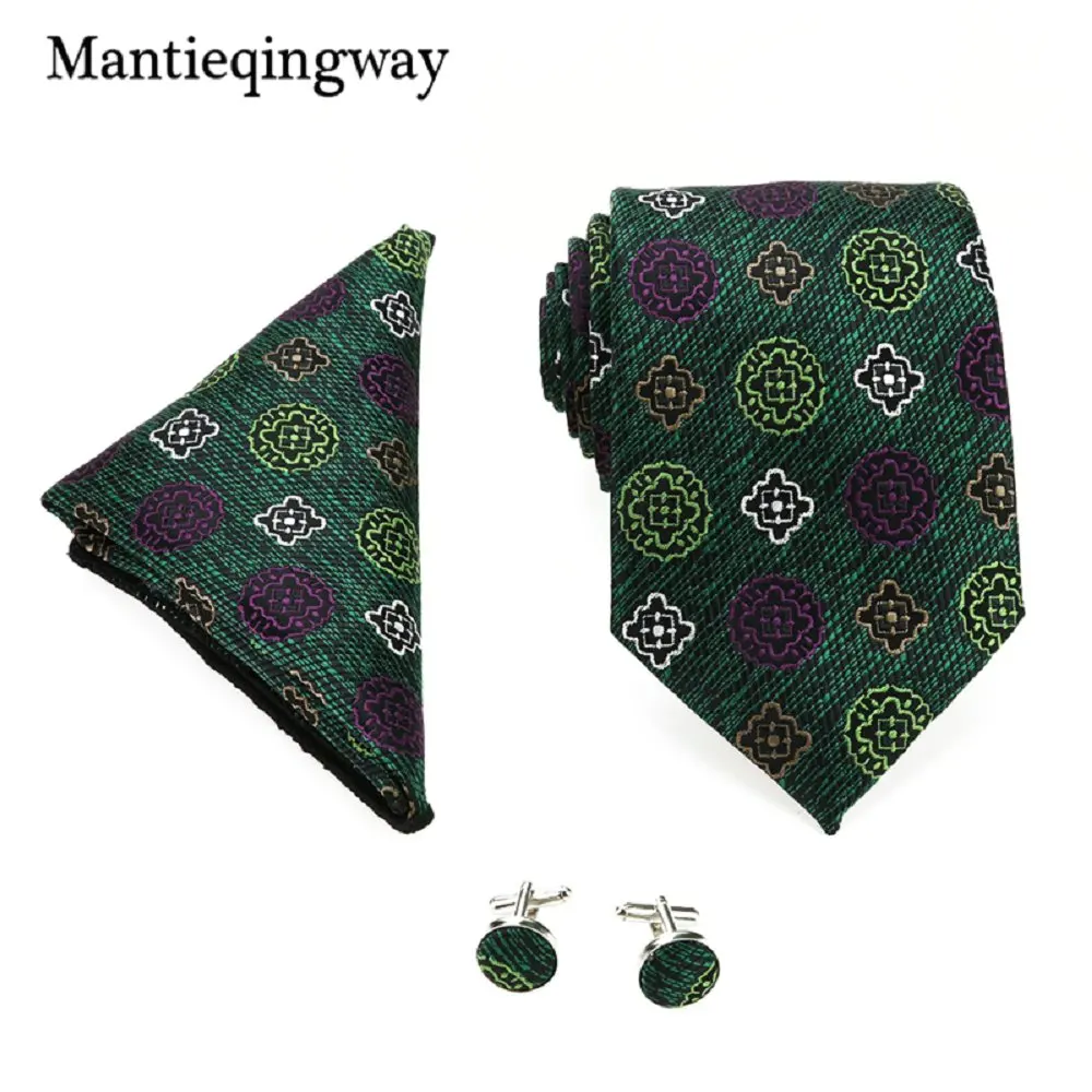 Mantieqingway геометрическое ожерелье платок запонки набор для мужчин темно-зеленые цветы мужские Gravatas Запонки Набор для костюма - Цвет: 096