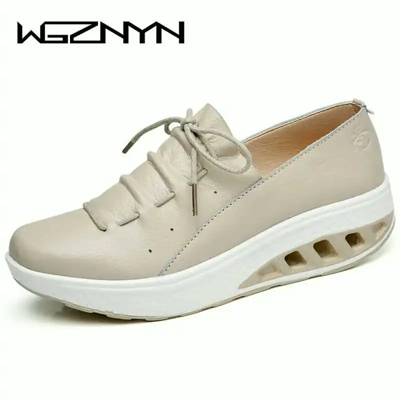 

NEW Summer Leather Women Shoes Sneakers Nurse Swing Work Single Shoes Wedges Shoes woman Blue White Platform Shoes Slimming W007