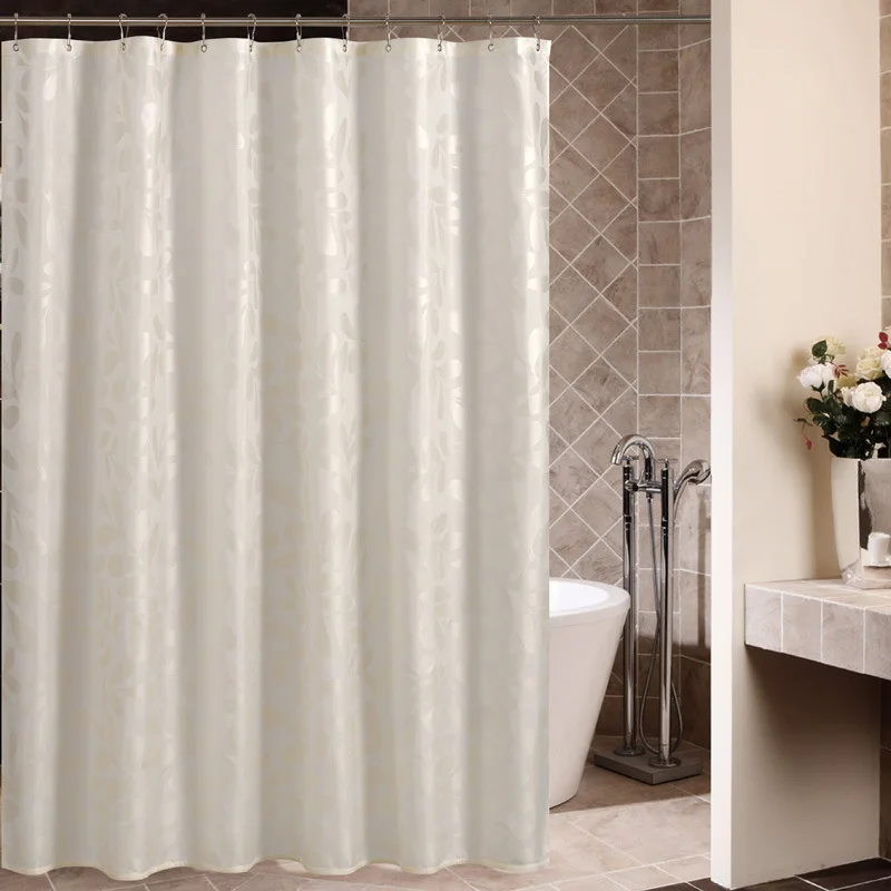 Jacquard Shower Curtain Waterproof Fabric 180x180 Bathroom Curtains & Ring Hooks 