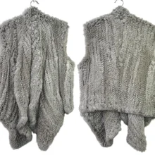 Вязаный вязаный натуральный мех кролика пальто куртка женская зимняя теплая из натурального меха плюс размер