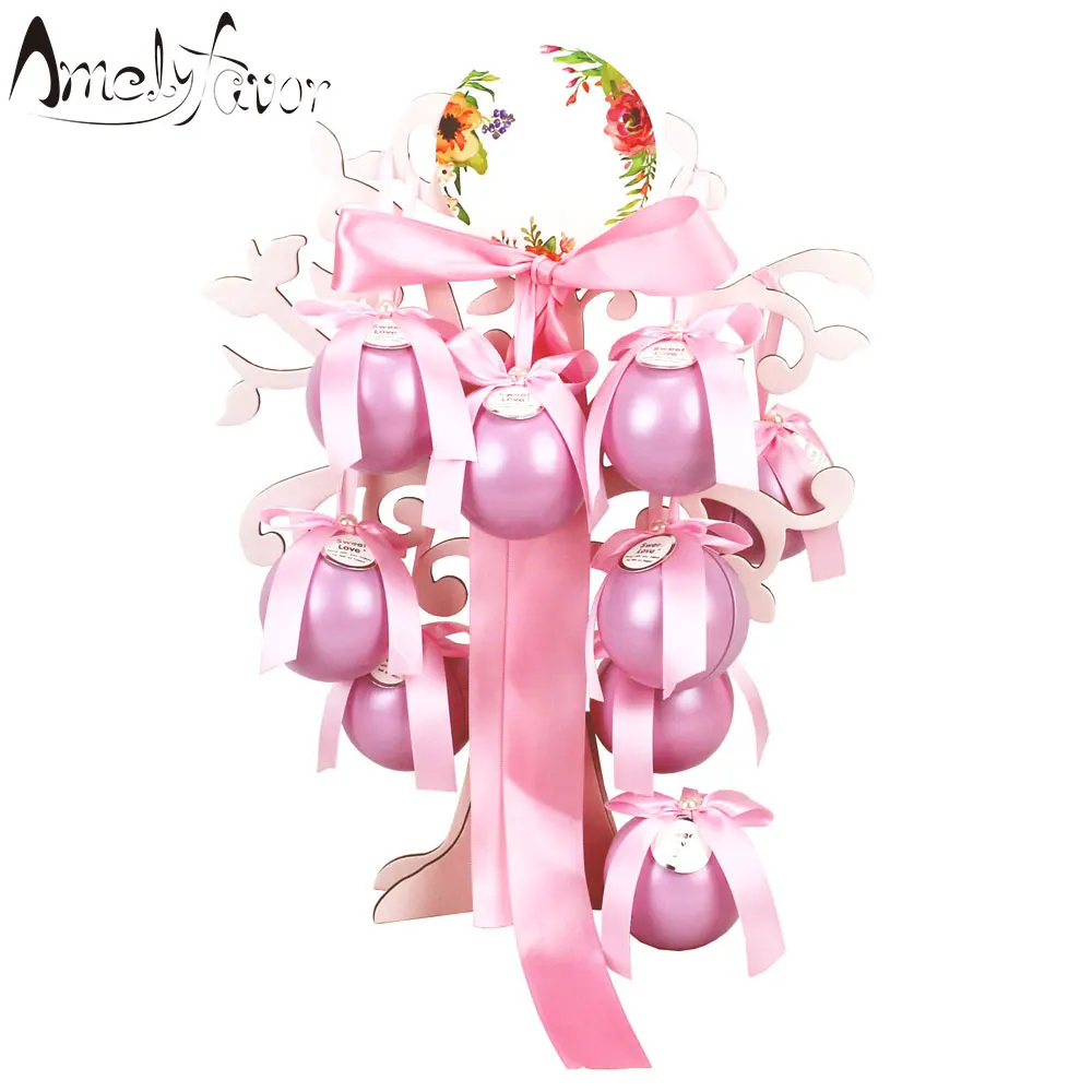 

10 pcs/set Love Tree Wedding Candy Box Romantic Round Metal Box Pink Birthday Party Gift Storage Boxes