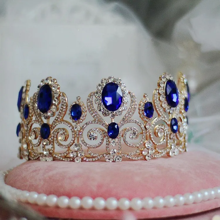 Dower me Stunning Blue Crystal Princess Tiara Wedding Hair Crown
