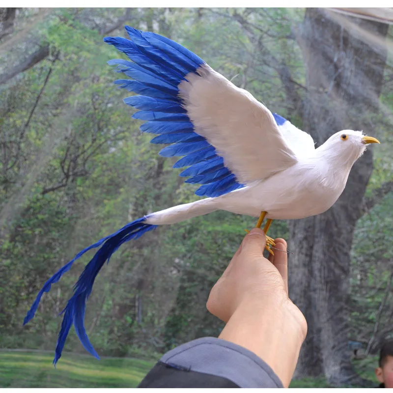 45cm simulation Phoenix Bird blue-white feathers long tailed bird model garden decoration  filming prop gift h1073