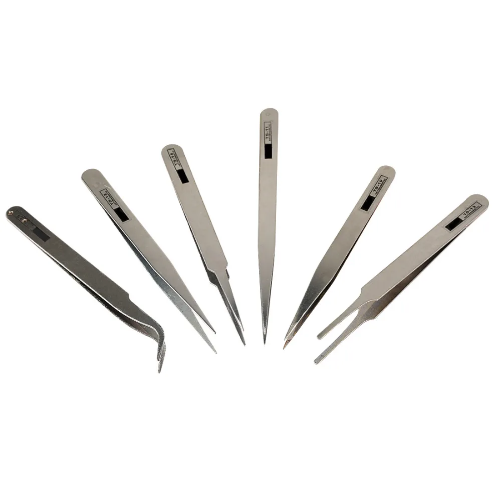 

Anti-Static Stainless Steel Tweezers Set Maintenance Watchmaker Repair Tools Jewelry Pick-Up Tweezers 6Pcs/sets