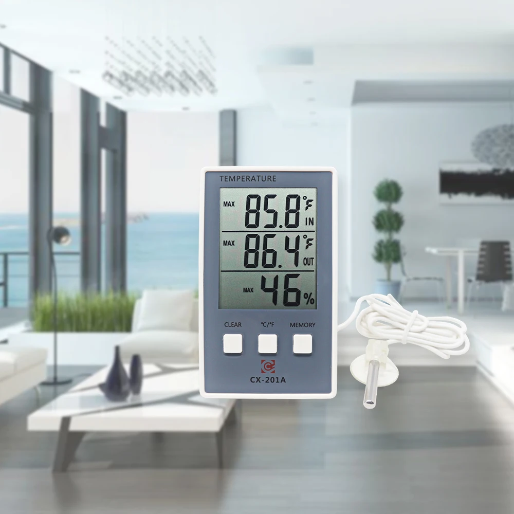 Digital Thermometer Hygrometer Indoor Outdoor Temperature Humidity Meter C/F LCD Display Sensor Probe Weather Station