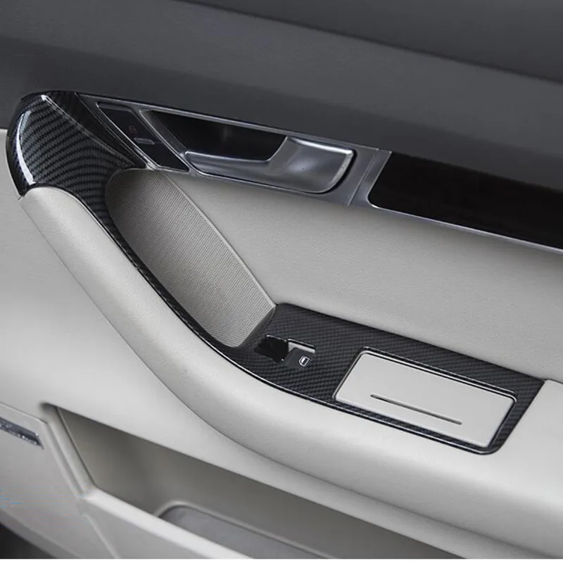 Автомобильный подлокотник для межкомнатной двери, накладка на окно, стекло, кнопки подъема, рамка, полосы из углеродного волокна, наклейки 4 шт. для Audi A6 C5 C6
