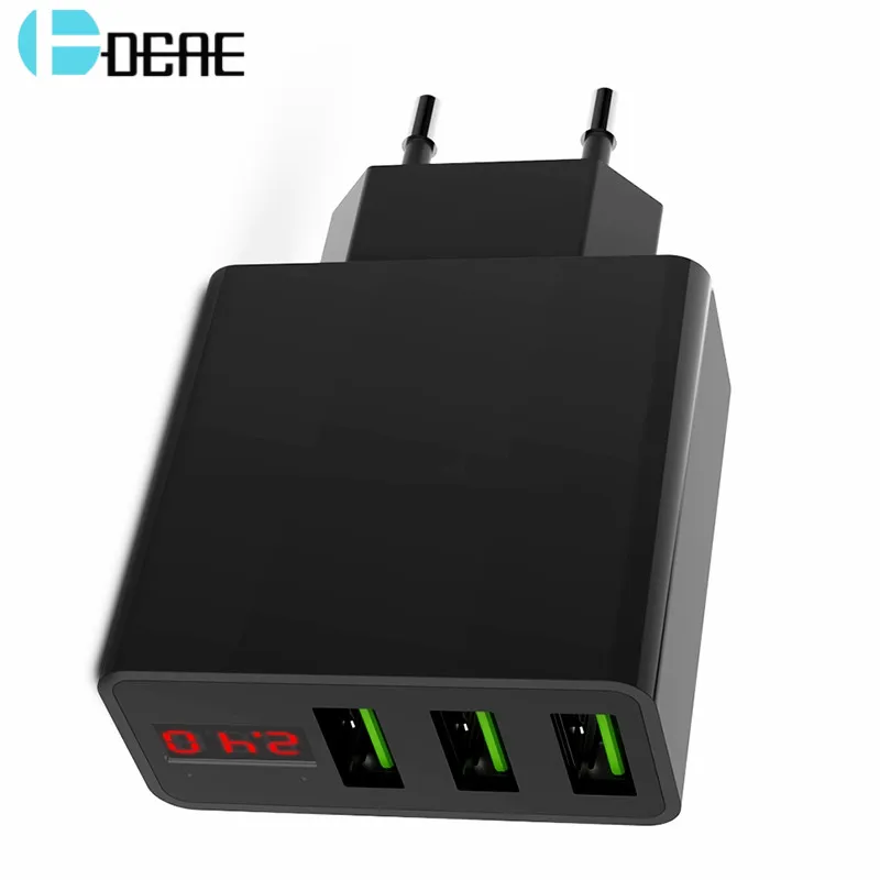

DCAE EU/US Plug 3 Port USB Phone Charger LED Display 5V 3A Fast Charging Mobile Wall Charger for iPhone XS X 7 8 Samsung Xiaomi