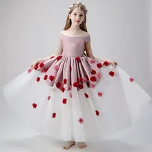 Детское элегантное вечернее Сетчатое платье принцессы для дня рождения для девочек от 3 до 15 лет, детские костюмы для подростков, платье с цветами