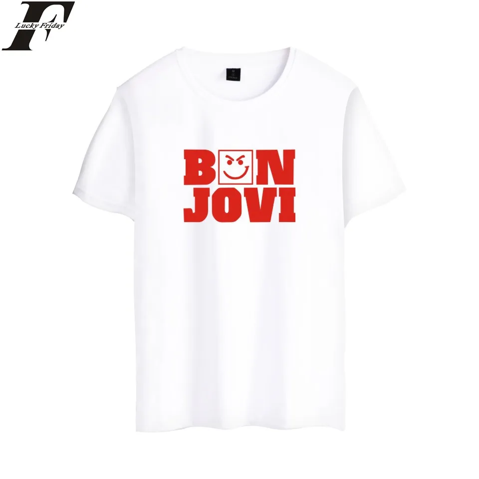 LUCKYFRIDAYF Harajuku Bon Jovi/Забавные футболки с короткими рукавами camisa masculina Band Music летние