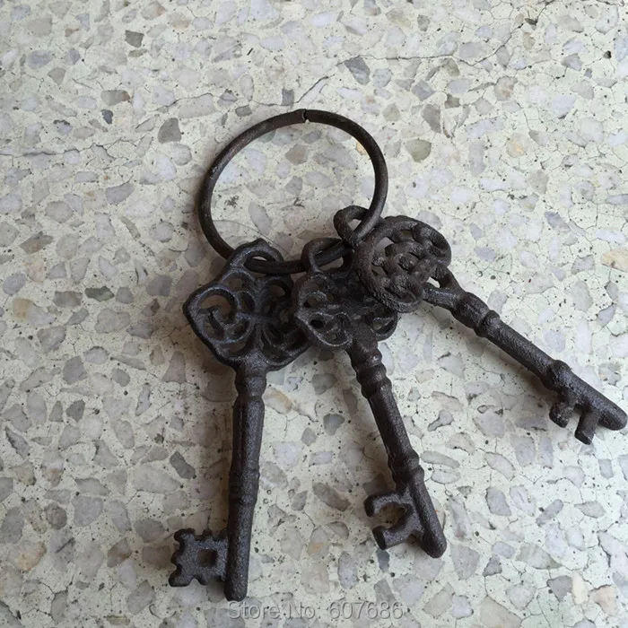 1 комплект чугунные антикварные старые ключи Западный гвоздик тюрьма пират кольцо ключи винтажная репродукция кучка викторианских дверей Настенный декор