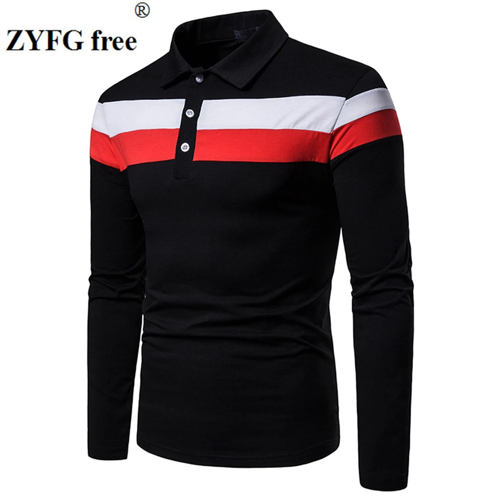 

ZYFG free men Polo long sleeve contraster color stitching turn-down collar polo shirt simple casual gentleman tops man clothing