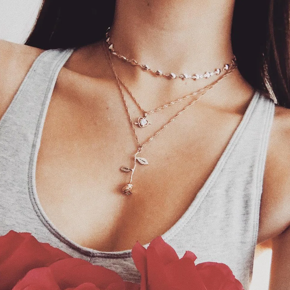 DoreenBeads Hot New Style Pendant Necklace Gold Heart Zircon Love Rose Female Multilayer Set Girlfriend Gift 1 | Украшения и