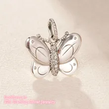 Весна стерлингового серебра 925 декоративная бабочка кулон ожерелья Бусины Подходит Pandora ювелирные изделия для создания браслетов