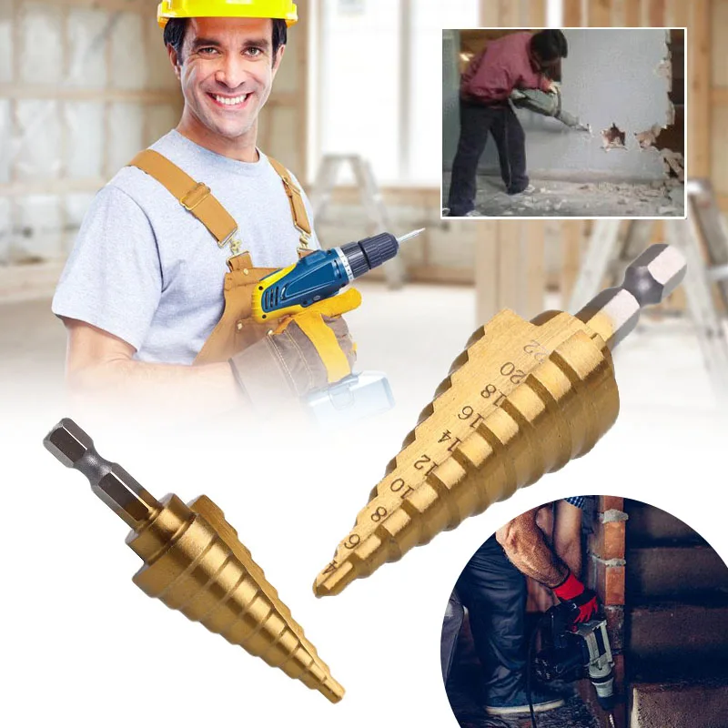 

HSS Titanium Coated 4-22mm Step Cone Drill Bit Metal Wood Conical Cutter Tool