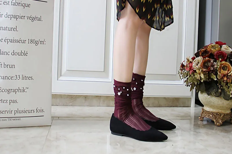 [EIOISAPRA] дышащие корейские ажурные носки в сеточку с жемчужинами; женские носки в японском стиле Harajuku Reto Edge Sokken ярких цветов; модные носки