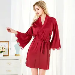 Для женщин халат комплект соблазнительное кимоно Банный халат район 2 шт пижамы Домашняя одежда Весна Летняя одежда для сна ночная рубашка