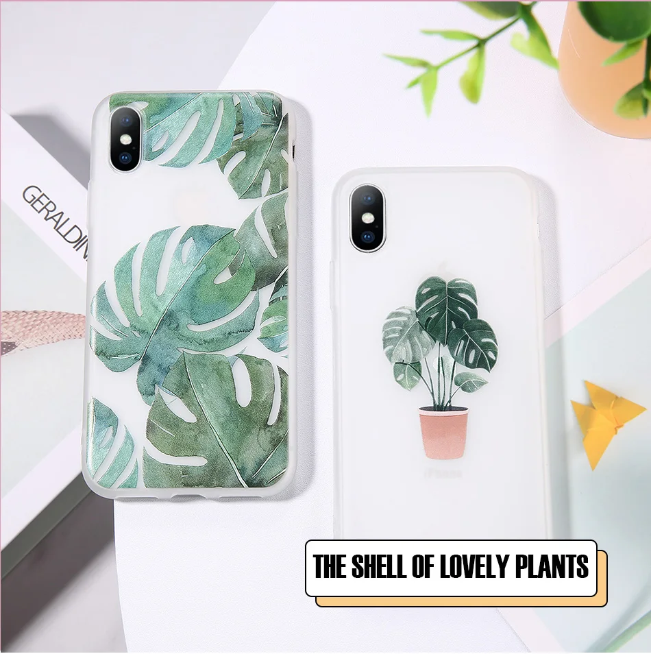 Чехол для телефона USLION Green Potted Plant Leaf для iPhone 11 Pro Max X XS Max XR, чехол для iPhone 6 7 6S 8 Plus, мягкий прозрачный чехол из ТПУ