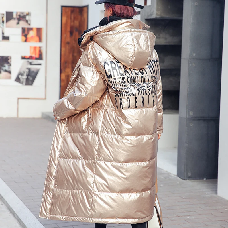 Winter long down jacket female thick warm coat women large size outwear fashion bright face loose hooded jacket woman down coats