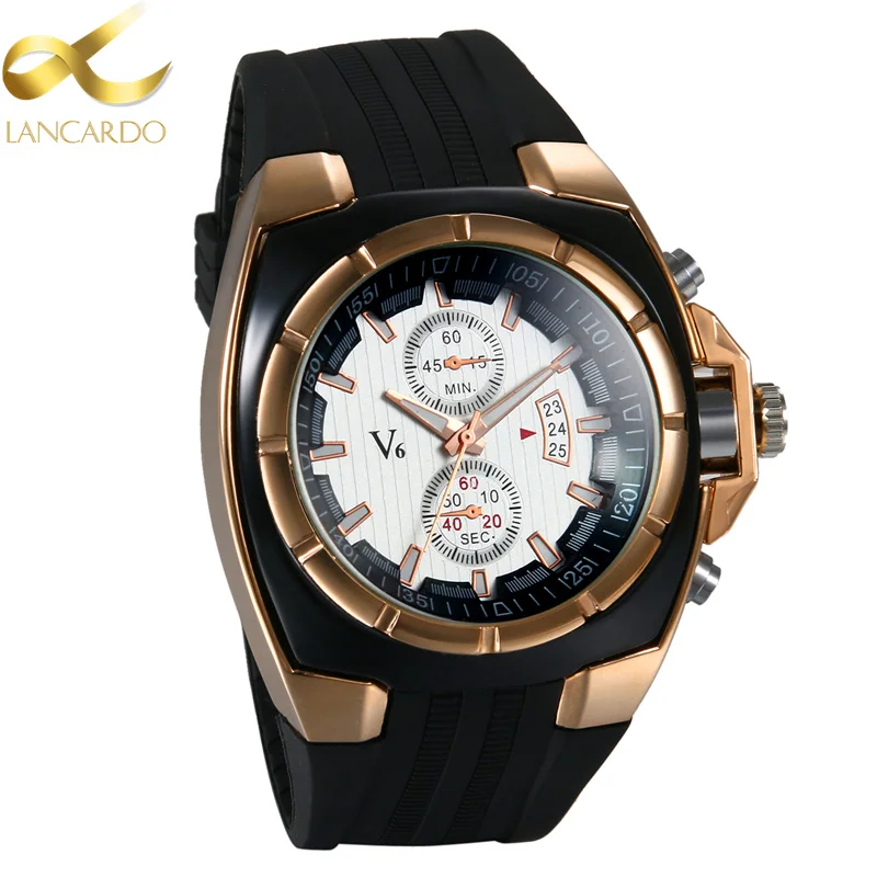 Lancardo Top Luxury Brand Men Watches Shock Resistant Sports Quartz Clock Man Silcone Strap Army