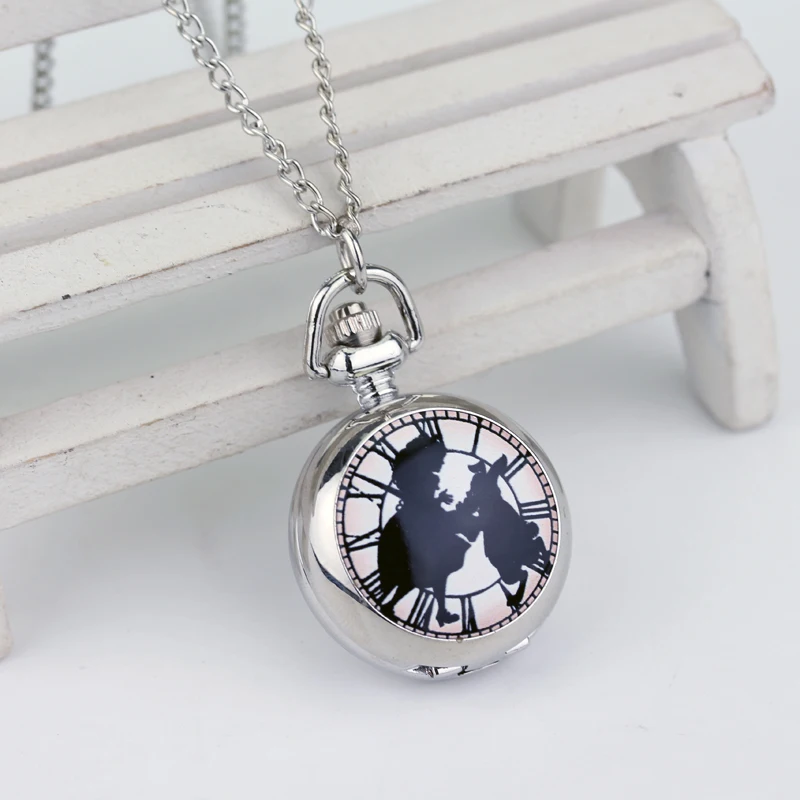Алиса в стране чудес тема серебро кварцевые карманные часы Винтаж кролик Fob часы для женщин и детей ожерелье подарок на год
