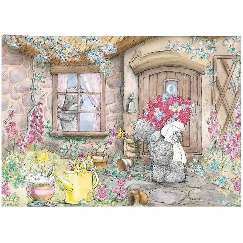 

Diamond Embroidery Teddy Bear Backyard 5D diy Diamond Cross stitch Cartoon Bear Full Diamond Mosaic Flower Children GiftZT9