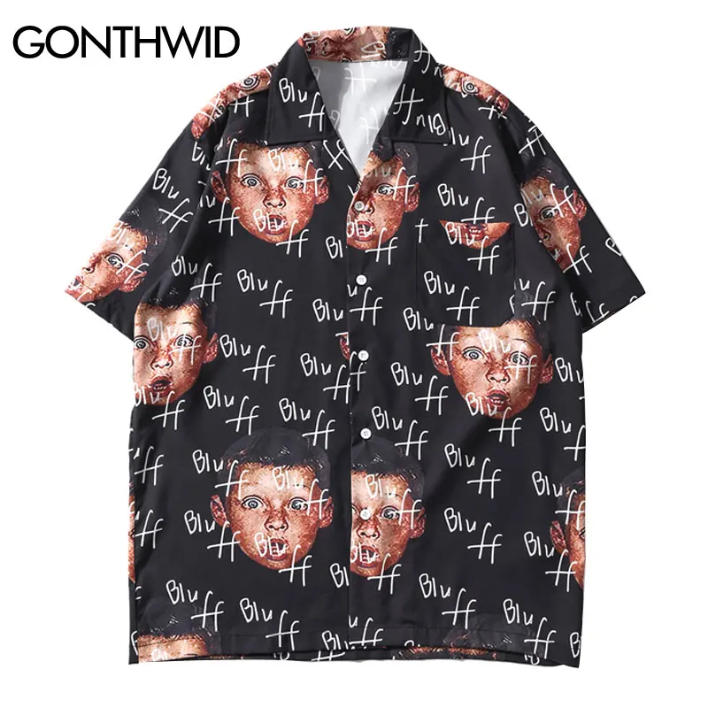 

GONTHWID Harajuku Funny Summer Beach Hawaiian Shirts 2019 Mens Casual Short Sleeved Shirt Streetwear Hip Hop Male Aloha Shirts