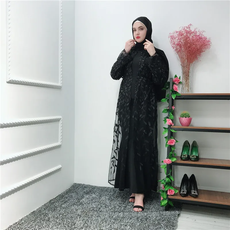 Роскошная мусульманская вышивка abaya длинные платья кардиган-кимоно открытые длинные халаты Jubah Ближний Восток Eid Рамадан исламский