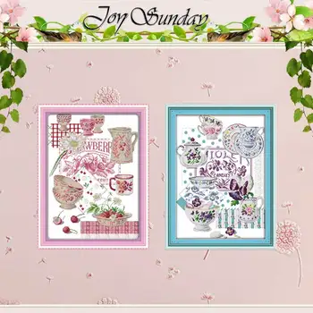 

Cup tale fruit tableware counted Cross Stitch 11CT 14CT Cross Stitch Set Wholesale DIY Cross-stitch Kit Embroidery Needlework