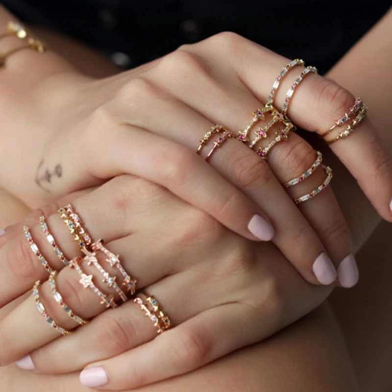 

2019 fashion 2 color Crystal small star CZ Ring Tiny Delicat Rose/Gold Color rings for Women Zircon Shining Jewelry Bijoux Femme