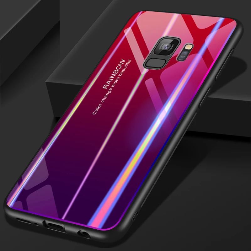 Чехол из закаленного стекла градиентного цвета для Samsung Galaxy S9 Plus бампер Радужный