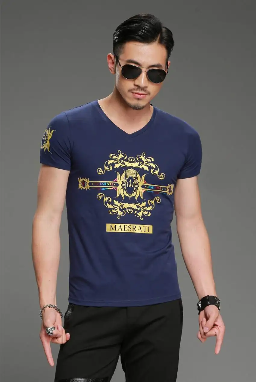 New fashion Slim printing Black t shirt trend printing short sleeve T ...