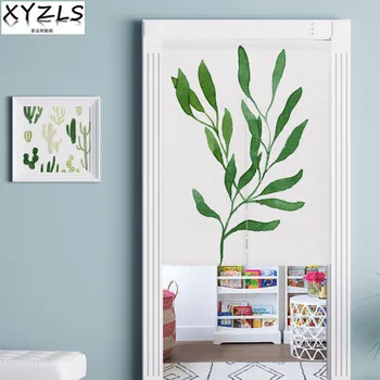 

XYZLS Customized Modern Leaves Kitchen Curtains Bedroom Cotton Linen Door Curtain Living Room Cactus Door Valance Half Curtains