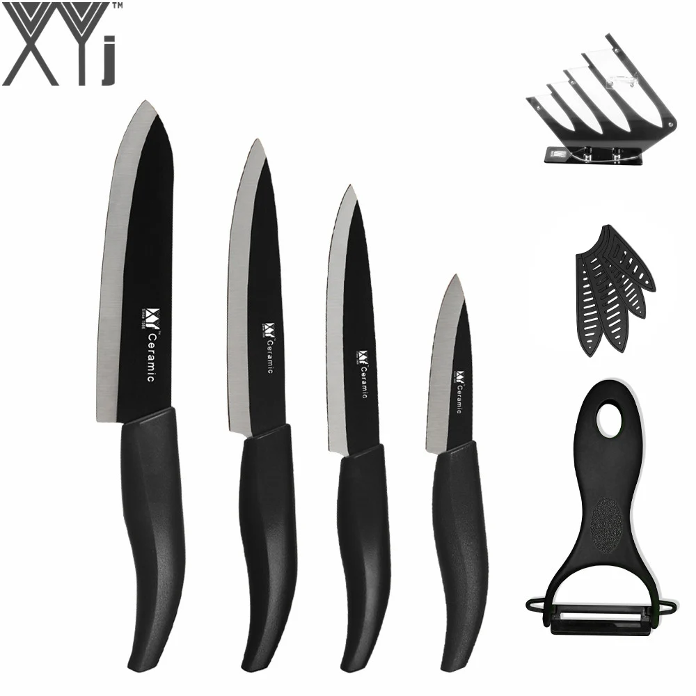 XYj Brand Black Kitchen Knives Set 3" 4" 5" 6" Ceramic Knives ABS+TPR