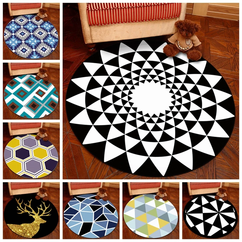 

European Geometric Round Carpets For Living Room Bedroom Kids Room White and Black Soft Floor Carpet Door Mat Delicate Area Rugs