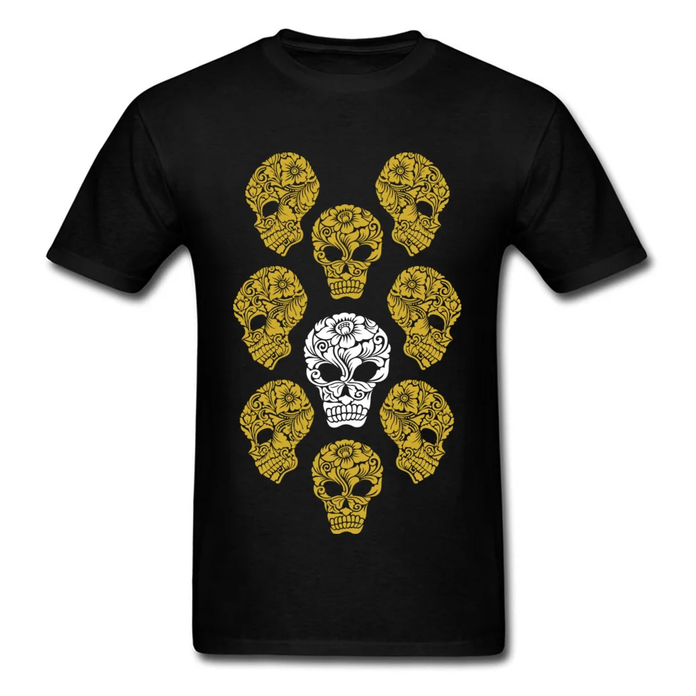 Graphic Mens T Shirt White and gold skull heads Simple Style Tees Pure Cotton Short Sleeve Personalized Sweatshirts Round Neck White and gold skull heads black