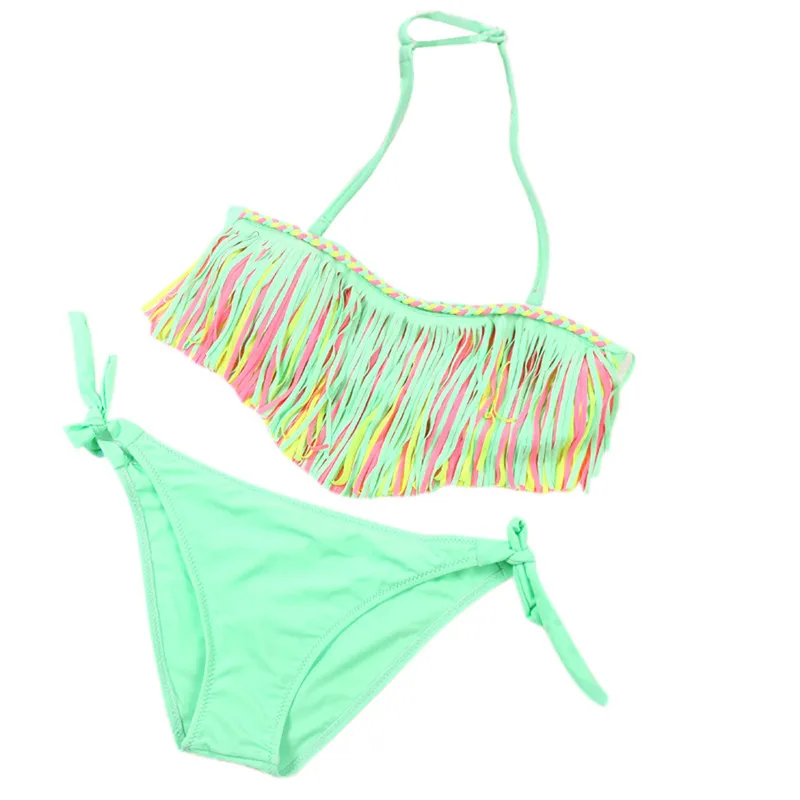 

1Set Baby Girls Summer Bathing Suit Bikini Set Swimwear Tassel Kids Split Nylon Swimsuit Bikini Set Girls Beach 3-12 Year Old