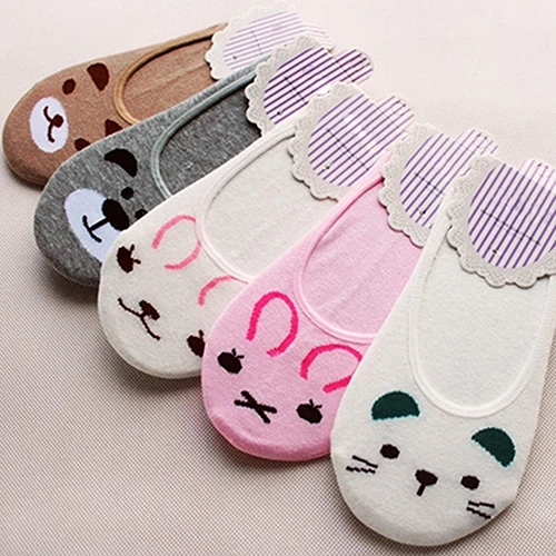 

2017 New Cute Women Girl Bear Cat Dog Rabbit Invisible Low Cut No Show Loafer Boat Socks