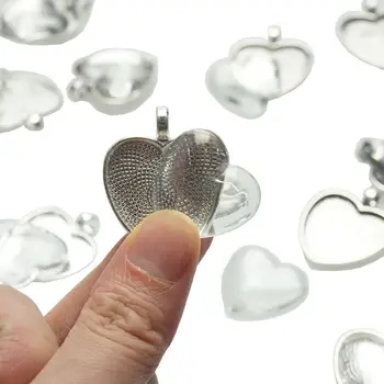 

30Pcs Heart Bezels Silver Pendant Trays with Glass Cabochon Jewelry Making