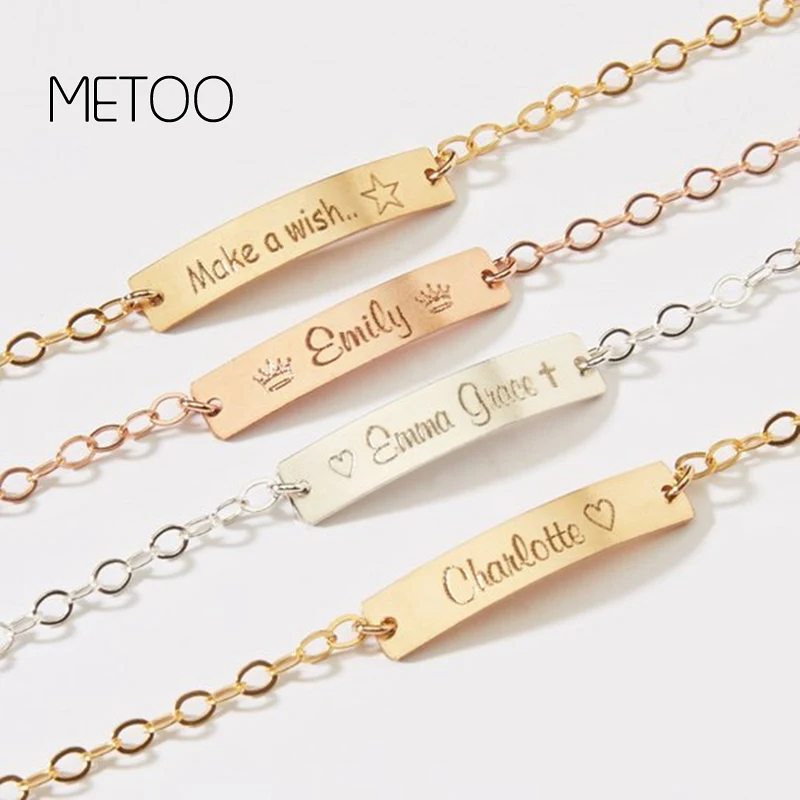 

METOO Copper bracelet Baby Name Bar ID bracelet bangles Gold Hand Chain Custom Engraved Nameplate Personalized Children Gift