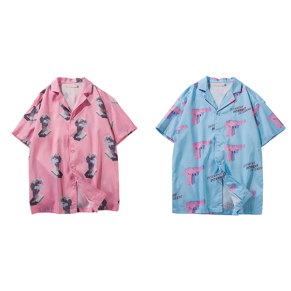 Мужская одежда с принтом, отложной воротник, короткий рукав, рубашки, Летние Гавайские пляжные рубашки, Повседневная Свободная рубашка