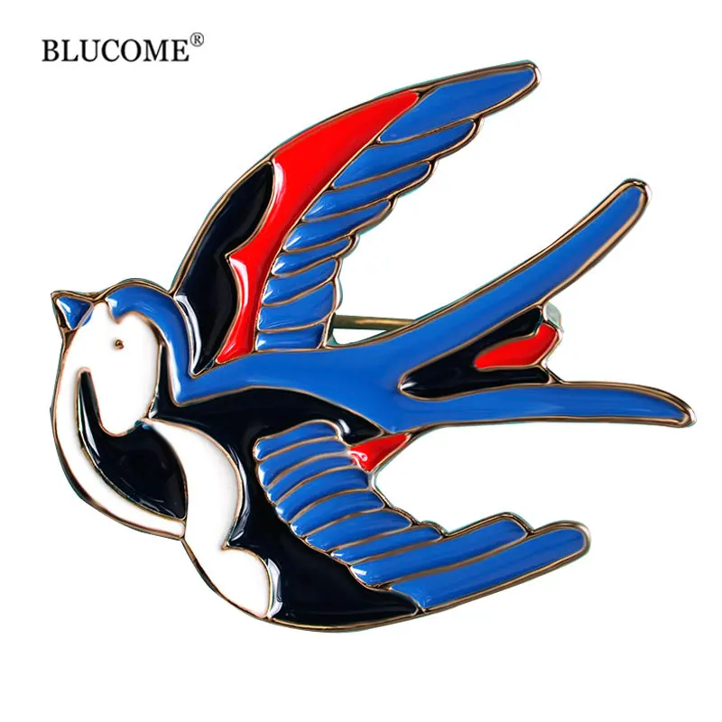 Esmalte Large Blue Bird Enamel Swallow Brooches Hijab Pins 
