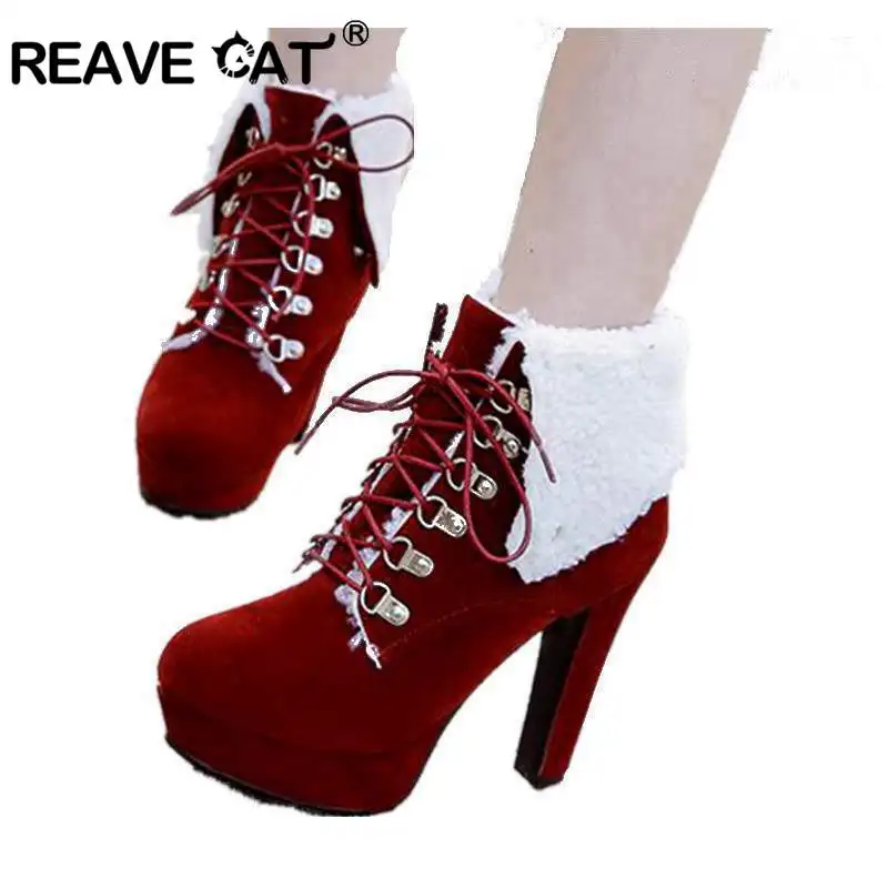 Женские ботильоны на платформе REAVE CAT полусапожки толстом каблуке с круглым