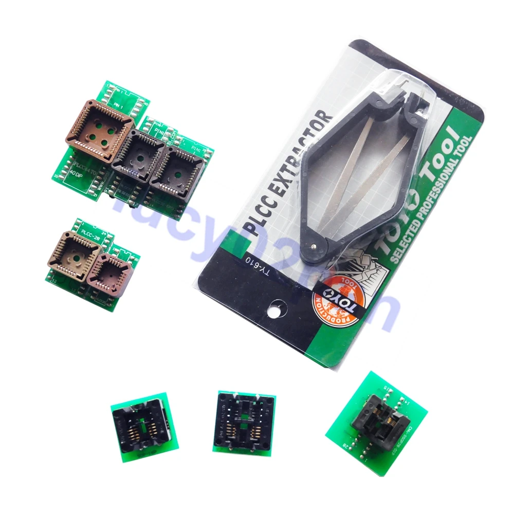 8pcs Test Adapter Kit Sop8 Sop16 PLCC44//32//28//20 DIP for TL866II Plus Programmer