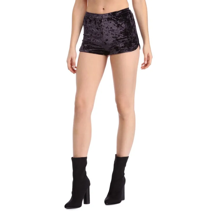 Fashion Women Spring Autumn Crushed Velvet Shorts Lady High Waist