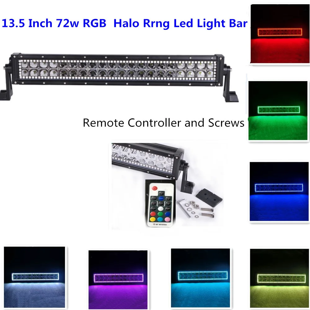72w 10" 12" CreeLed Light Bar with RF Remote Controller RGB Halo Ring